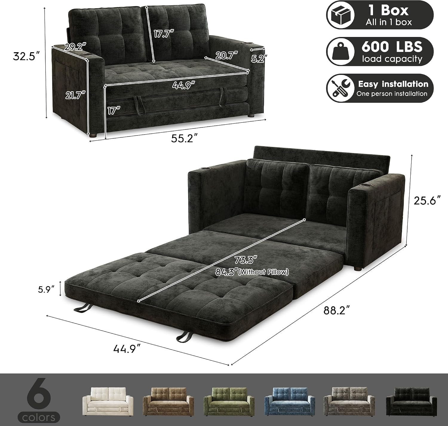 55-convertible-folding-sofa-bed-pull-out-couch-love-seat-sleeper-bed-small-fold-out-loveseat-sleeper-with-cup-holder-and-pillow-for-small-space-bedroom-lounge-dorm-living-roomblack-chenille