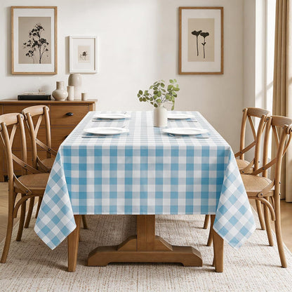 Checkered Tablecloth Rectangle Waterproof Gingham Table Cloth Washable Buffalo Plaid Table Cover Wrinkle Free for Kitchen, Dining and Outdoor Picnic, 52 X 70 Inch, Light Blue and White7