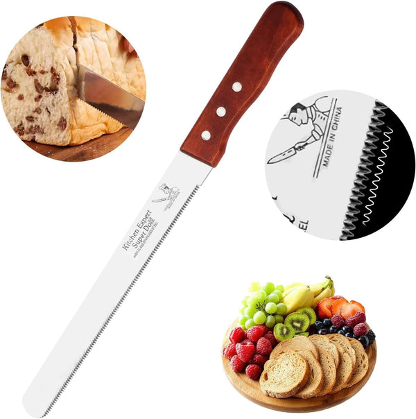 Bread Knife, Stainless Steel Fine Serrated Bread Knife for Homemade Bread, Cakes & Bagels, 10 Inch Kitchens Knifes Saw Breads Cutter, Bagel Sourdough Slicer Knifes with Wooden Handle1