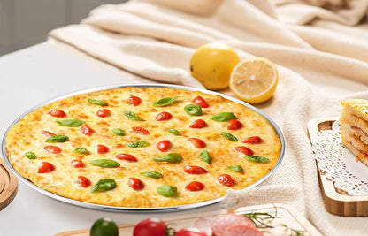 Pizza Pan Set of 2, 13.5 Inch Stainless Steel Pizza Tray, Silver | 2 Pieces round Pizzas Plate for Pie Cookie Cake, Good for Baking Cooking Roasting, Non Toxic & Heavy Duty, Dishwasher Safe4