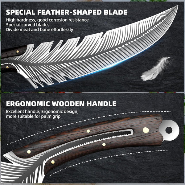 8.5”Sharp Feather Boning Knife Hand Forged for Meat Cutting with Sheath5