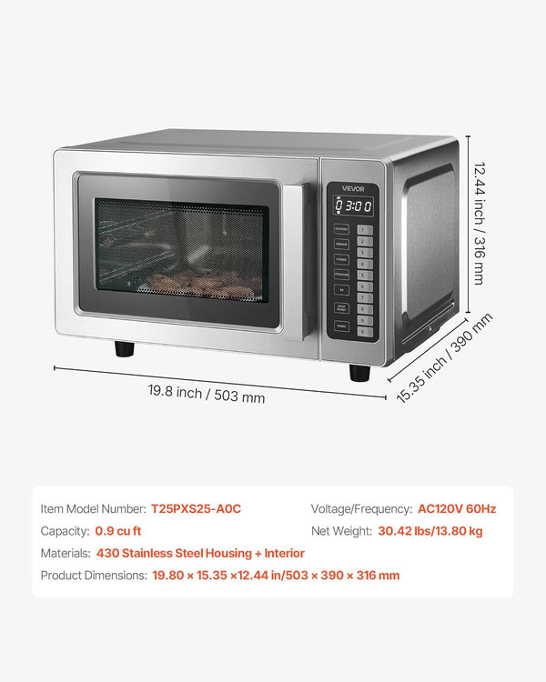 Commercial Microwave Oven, 0.9 Cu Ft, 1000W Digital Stainless Steel Countertop Microwave Oven with Touchscreen, 10 Cooking Presets, 5 Power Levels, Multi-Lock Door & Easy Clean for Restaurants | Digital Microwave with Touchscreen,0.9 Cu Ft,10 Cooking Presets,5 Power Levels and Multi-Lock Door for Restaurant and Kitchen7