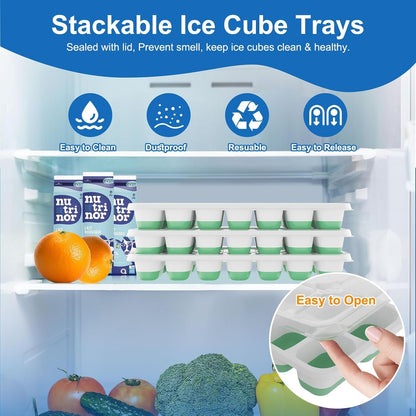Ice Cube Tray with Lid, 3 Pack Silicone Easy-Release Ice Trays for Freezer, Stackable Ice Cube Molds for Drinks, Cocktails, Whiskey, Coffee - Bpa-Free and Odor-Free,Ice Cube Trays for Freezer2
