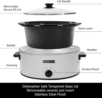 8 Quart Slow Cooker Oval Manual Pot Food Warmer with 3 Cooking Settings, White Stainless Steel3