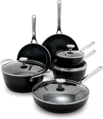 Orfeo 10 Piece Nonstick Cookware Set, Made in Italy, Diamond Ceramic Pfas-Free Pots & Pans, Induction Ready, Scratch Resistant, Laser-Fused Surface for Durability, Dishwasher Safe, Black1