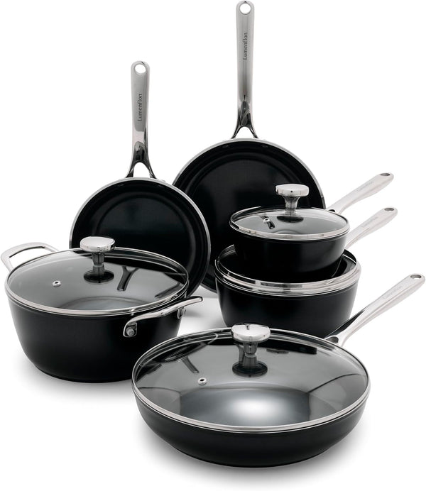 Orfeo 10 Piece Nonstick Cookware Set, Made in Italy, Diamond Ceramic Pfas-Free Pots & Pans, Induction Ready, Scratch Resistant, Laser-Fused Surface for Durability, Dishwasher Safe, Black1