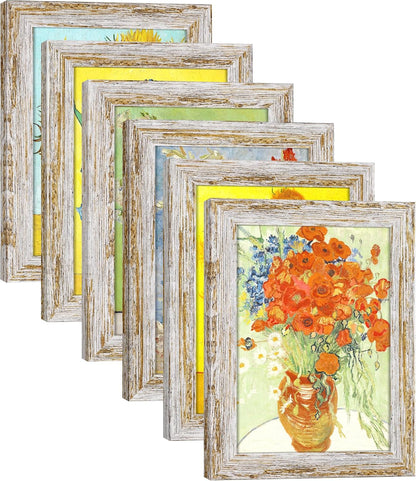 Rustic Distressed Retro Style White Photo Frame 5X7 Picture Frame Set of 6 with Real Glass for Pictures 4X6 with Mat or 5X7 without Mat, Wall Gallery or Tabletop Display1