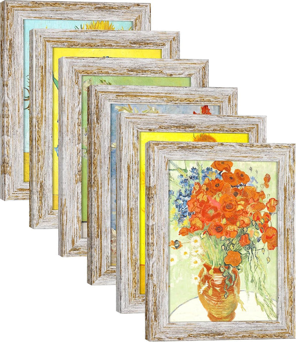 Rustic Distressed Retro Style White Photo Frame 5X7 Picture Frame Set of 6 with Real Glass for Pictures 4X6 with Mat or 5X7 without Mat, Wall Gallery or Tabletop Display1