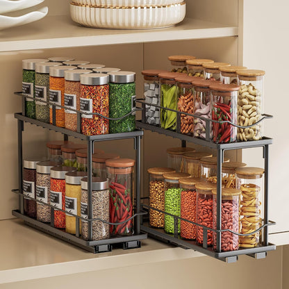 Pull Out Spice Rack 2 Pack,Slide Out Cabinet Spice Rack,Black2
