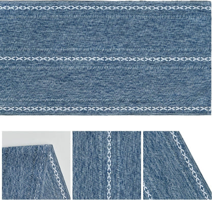 Blue Rustic Cotton Linen Table Runner, Seasonal Embroidered Hollow Kitchen Dining Table Decoration for Home Party Decor 13X72 Inch6