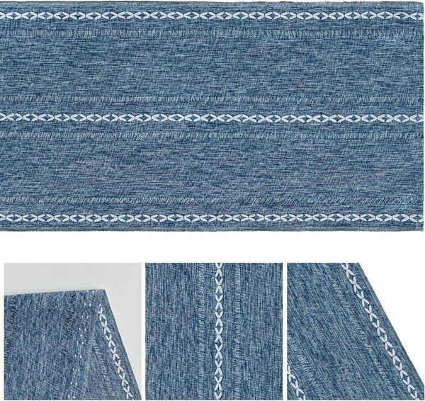Blue Rustic Cotton Linen Table Runner, Seasonal Embroidered Hollow Kitchen Dining Table Decoration for Home Party Decor 13X72 Inch6