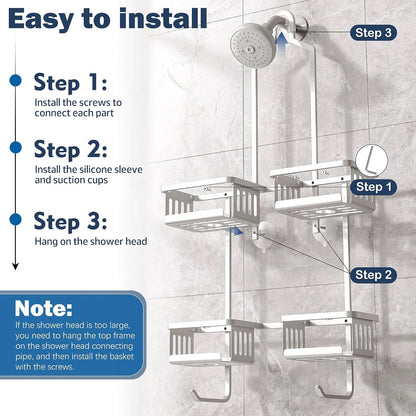 Aluminum Shower Caddy Hanging for Handheld Showerheads, Never Rust Shower Organizer with Hooks Holder Toothbrush Holder，Over Showerhead Caddy for Bathroom7