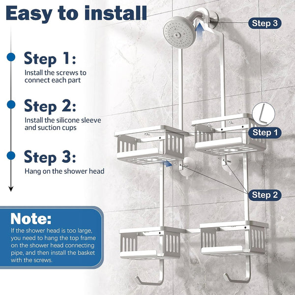 Aluminum Shower Caddy Hanging for Handheld Showerheads, Never Rust Shower Organizer with Hooks Holder Toothbrush Holder，Over Showerhead Caddy for Bathroom7