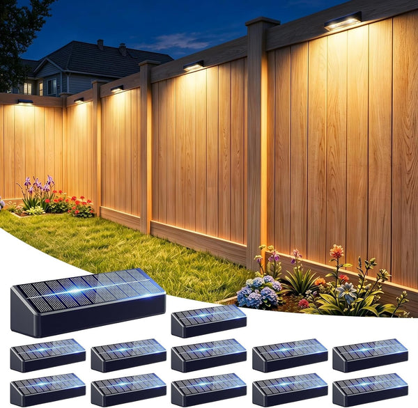 Fence Lights Solar Powered 12 Pack, 3000/4000/6000K 3 Modes, IP65 Waterproof Solar Fence Lights Outdoor, Dusk to Dawn Deck Lights for Outside, Wall, Backyard, Step, Patio, Stair Railings1