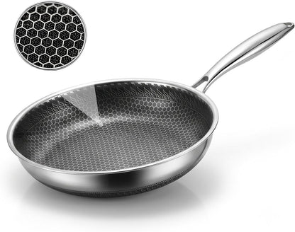 8 Inch Honeycomb Stainless Steel Nonstick Frying Pan Skillet | PFAS PFOA PTFE Free, Metal Utensil Safe, Scratch-Proof, All Cooktops Compatible, Dishwasher & Oven Safe Fajita Cooking Pan1