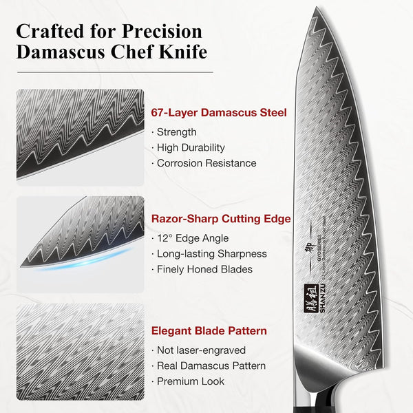 3 PCS Damascus Knife Set, Kitchen Knife Set in Damascus Steel | Professional Ultra-Sharp Japanese Knife Set, 67-Layer High Carbon Steel Chef Knife Set with Ergonomic G10 Handle2