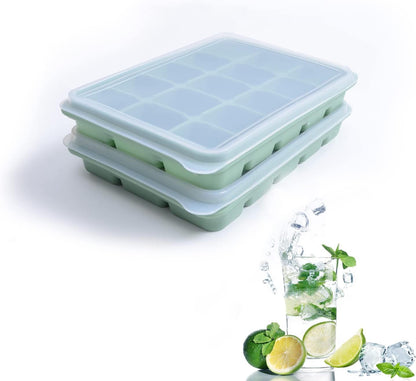 Ice Cube Trays Set of 2, 15-Cube Silicone Molds with Removable Lids | Stackable, Easy Release, Bpa-Free, Reusable, for Freezer and Whiskey1