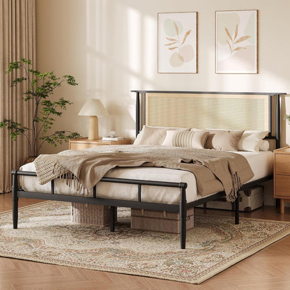 Rattan Bed Frame Queen with Headboard, Black7