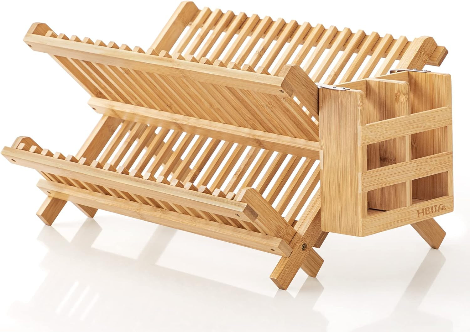 dish-rack-bamboo-folding-2-tier-collapsible-drainer-dish-drying-rack-with-utensils-flatware-holder-set-dish-rack-with-utensil-holder
