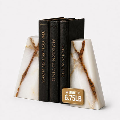 White Triangular Onyx Marble Bookends - Heavy-Duty Wedge Design, Modern Office and Bookshelf Organizer1