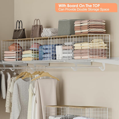 Extra-Long Closet Organizers and Storage with Top Board, 3 Pack Stackable Closet Shelf Organizer, Double Storage Design, Clothes Storage Cube/Bin/Basket for Wardrobe, Space-Saving, White,Sturdy,Metal5