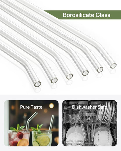 Glass Straws, 18-Pack Reusable Clear Glass Drinking Straws Set | 8 Straight and 6 Bent Straws, 4 Straw Cleaner Brush, Ideal for Smoothies, Milkshakes, Juice, Iced Coffee and Tea, 8.5”X 10Mm5