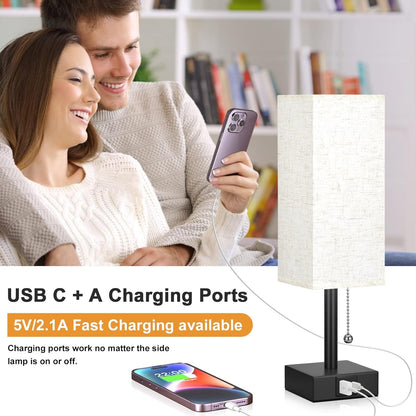 Small Bedside Table Lamp for Bedroom - Desk Lamp for Nightstand, USB C+A5
