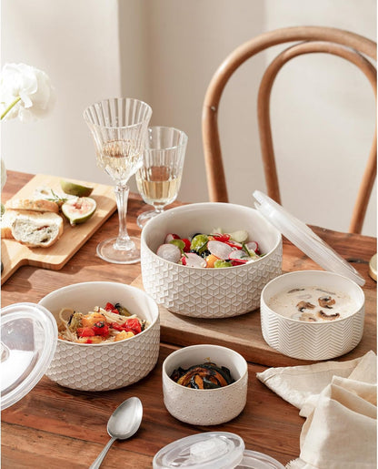 Serving Bowls with Lids, Ceramic Nesting Bowls Set of 4, Off-White6