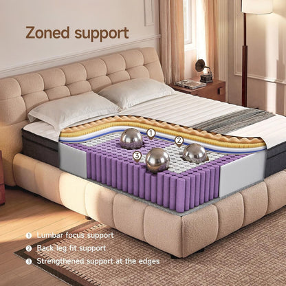 Queen Size Mattresses, Queen Mattress 12 Inch Hybrid Bed, Gel Memory Foam Pocket Coils, Full Zoned Support, Partner Disturbance Reduction, Certipur-Us Certified5