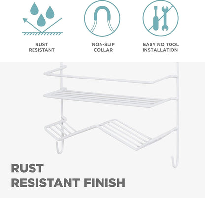 Rust Resistant Hanging Shower Caddy, over the Shower Head Caddy with 1 Wide Shelf and Built in Soap Dish, Steel Bathroom Hanging Organizer, White5