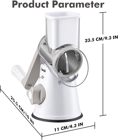 Rotary Cheese Grater Hand Crank, Cheese Shredder Vegetable Slicer | 3 Blades, 430 Stainless Steel, 12X Fast Cutting, Strong Suction Base, No BPA, Dishwasher Safe, for Cheese, Veggie, Nut9