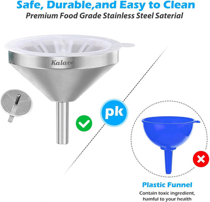 Premium Stainless Steel Funnel, 5 Inch Food Grade Kitchen Funnels with 200 Mesh Food Filter Strainer for Filling Bottles, Oils, Juice, Wine, Coffee, Milk4