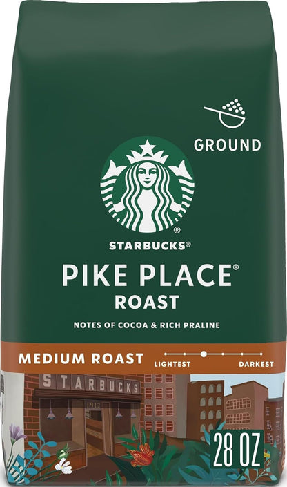 Starbucks Ground Coffee, Medium Roast Hot or Iced Coffee, Pike Place Roast, 28 Oz | 100% Arabica Ground Coffee; Medium Roast Pike Place Roast; 1 Bag, 28 Oz1