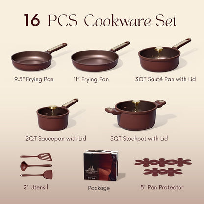 Cookware Sets, Pots and Pans Set Non Stick, 16Pcs | Cooking Set with Silicone Lids, Dishwasher Safe, Space Saving, Fit All Stovetops, Stay-Cool Handle2