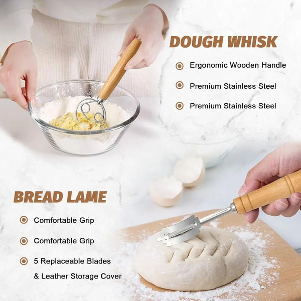 Sourdough Proofing Basket Gift Set, 9" round and 10" Oval Banneton Bread Baking Supplies, Sourdough Baskets with Bread Lame, Danish Whish, Bowl Scraper, Sourdough Scraper, and Linen Liner3