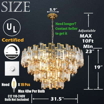 Modern Gold Crystal Chandelier 19-Light Foyer Dining Room Fixture5