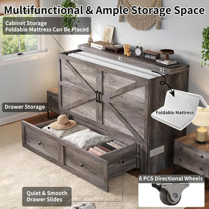 Full Murphy Cabinet Bed with with Storage & Charging Station4