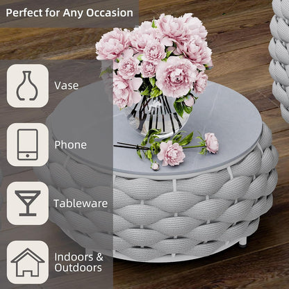Gray round Patio Coffee Table Aluminum Woven Rope Outdoor Table5