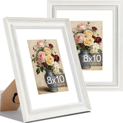 8X10 Picture Frames Set of 2, Vintage Photo Frames, Rustic White1