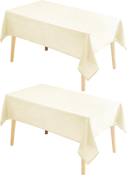 2 Pack Faux Linen Square Tablecloth, 60 X 60 Inch, Champagne1