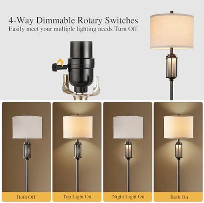 New - Same Matching Floor Lamp - 65'' Floor Lamp + 25'' Table Lamp, Farmhouse Nightstand Lamp with Frosted Glass Nightlight Linen Fabric Shade for Living Room, Bedroom, Entryway Office, Bulb Included2