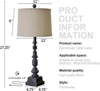 27.75" Farmhouse Table Lamps Set of 2 for Living Room, USB A+C Port3