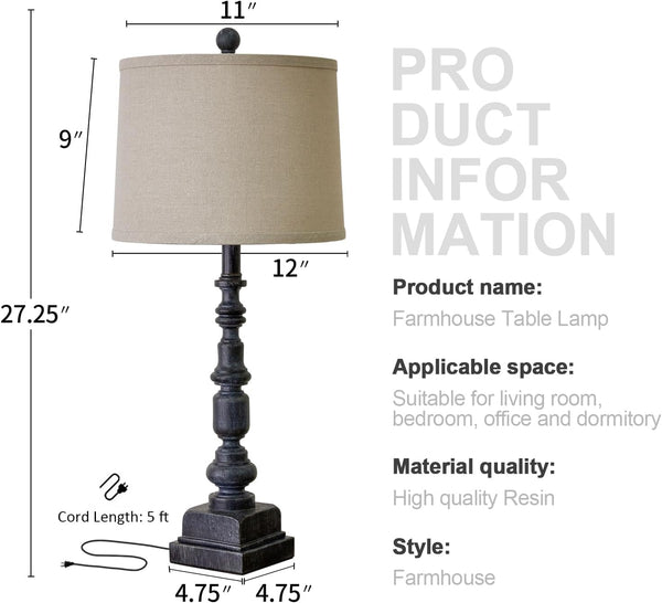 27.75" Farmhouse Table Lamps Set of 2 for Living Room, USB A+C Port3