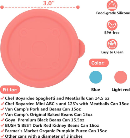 2Pcs 3.0-Inch Silicone Can Lids for Chef Boyardee | Van Camp'S | Goya | Bush'S Best | Farmer'S Market Can, Can Cover for Canned Goods, Soup Can Cap, Fit Most Standard Size, Dishwasher Safe (Lids ONLY)2