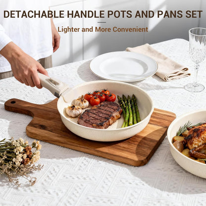 Pots and Pans Set Non Stick, Ceramic Cookware Set with Removable Handles, Stackable Space Saving Kitchen Set, Induction & Oven & Dishwasher Safe, for Small Kitchen, Apartment, RV, Cream White4