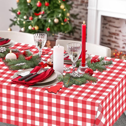 2 Pack Red Gingham Tablecloth Rectangular Red and White Checkered Tablecloths Disposable Plastic Red Plaid Table Cover for Parties, Christmas, Outdoor Picnic, Birthday, Wedding, Camping 54 × 1085