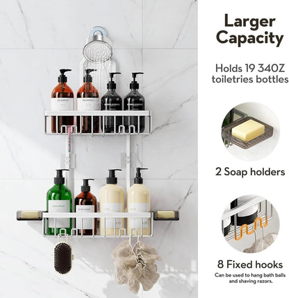 Shower Caddy Hanging, Never Rust Shower Organizer Hanging, Aluminum Shower Racks for inside Shower with Hooks for Razor, Bathroom Organizers and Storage with Soap Holder, Bright Silver4