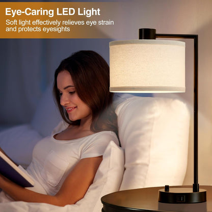 Table Lamp for Bedroom Set of 2 with USB C+A Ports, Fully Stepless Dimmable Bedside Lamp with Linen Lampshade, Contemporary Lamp for Living Room Reading Office, 2 LED Bulbs Included (Black) | Nightstand Lamp with Linen Lampshade, 2 LED Bulbs Included,Desk Lamp for Bedroom, Living Room, End Table, Reading, Office4