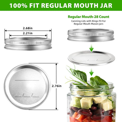 56PCS Canning Lids with Rings for Mason Regular Mouth 70Mm | 28 Lids + 28 Rings, Food Grade Material, for Canning Food Fruits DIY2