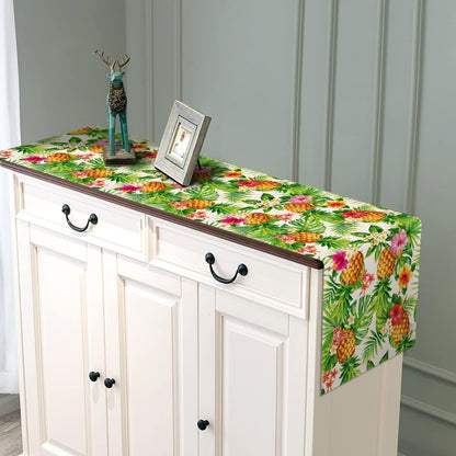 Linen Summer Pineapple Table Runner Tropical Hawaiian Luau Indoor Outdoor Party Table Cover Decoration Home Kitchen Dining Room (13" X 72")4